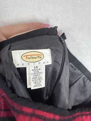 Vintage Talbots Midi Skirt 14 Petite Made USA 100% Wool Red Tartan Plaid Womens