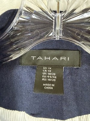 Tahari Blazer 1X Women Linen Blend Navy Blue Open Front Jacket Plus Size