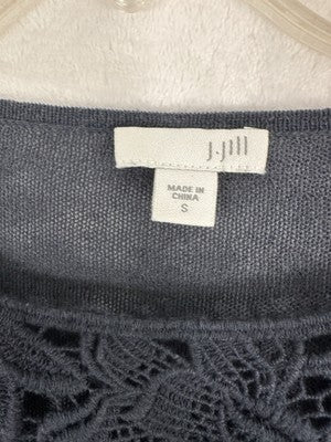J Jill Sweater Small Blue Sweater Lightweight 3/4 Sleeve Floral Cotton Womens