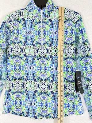 IBKUL Womens Long Sleeve Top XS 1/4 Zip Mock Neck Ridley Blue Green Purple Golf