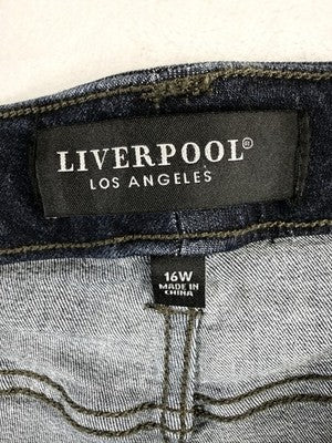 Liverpool Los Angeles Jeans 16W Charlie Crop Dark Blue Denim Wide Cuff Womens