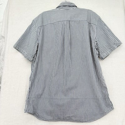 Gap Shirt Men Large Short Sleeve Button Up Blue Striped Cotton Poplin Standard