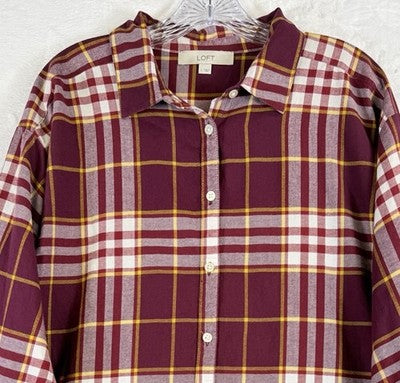 Ann Taylor Loft Flannel Shirt Large Top Womens Plaid Long Sleeve Button Up
