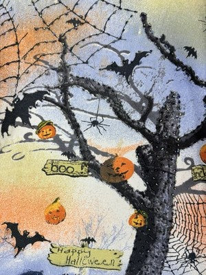 Jane Ashley Halloween Top Large Womens Beaded Bats Pumpkin Teacher Shirt Vintage