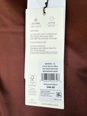 Calia Swim Bottom XL Copper Adjustable Tie Front Womens Tankini Swimwear New NWT
