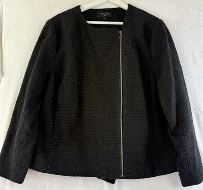 Talbots Jacket 18W Black Blazer Texture Lined Zip Front Plus Size Womens