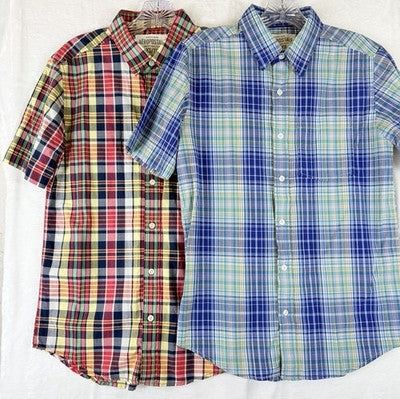 Aeropostale Shirt XS Mens Plaid Short Sleeve Button Up Lot Blue Red 100% Cotton