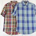 Aeropostale Shirt XS Mens Plaid Short Sleeve Button Up Lot Blue Red 100% Cotton