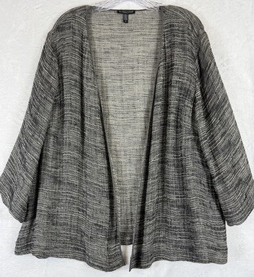 Eileen Fisher Open Front Cardigan 1X Gray Linen Blend Womens *FlawRead