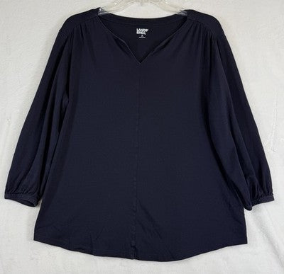 Lands End Top Medium Knit Navy Blue 3/4 Sleeve Tee Womens