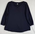 Lands End Top Medium Knit Navy Blue 3/4 Sleeve Tee Womens
