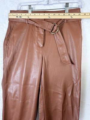 Ann Taylor Loft Faux Leather Pants 4 Cognac Brown Belt Womens