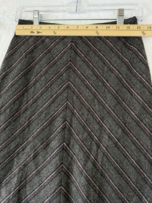 Ann Taylor Loft Skirt 0 A Line Wool Blend Gray Striped Midi