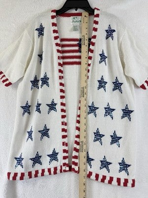 Quacker Factory Small Cardigan Sweater USA Patriotic July 4th American Flag