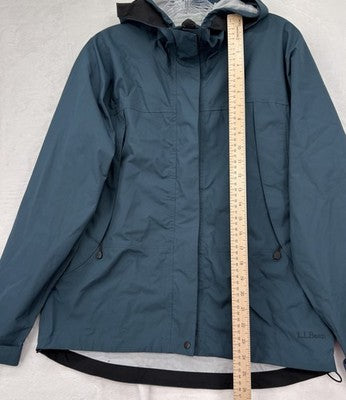 LL Bean Womens Rain Jacket Small Blue Green Hooded Coat Raincoat Packable