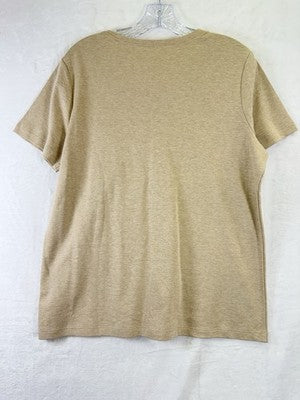 LL Bean T Shirt Large Womens Short Sleeve V Neck 100% Cotton Beige