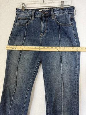 Hidden Jeans 27 Crop Seamed High Rise Straight Leg Raw Hem Blue Womens Denim