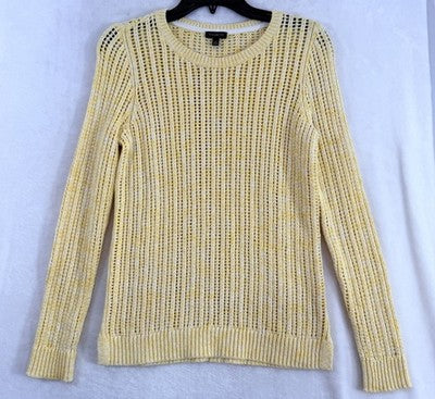 Talbots XS Sweater Open Stitch Yellow Long Sleeve 100% Cotton Womens