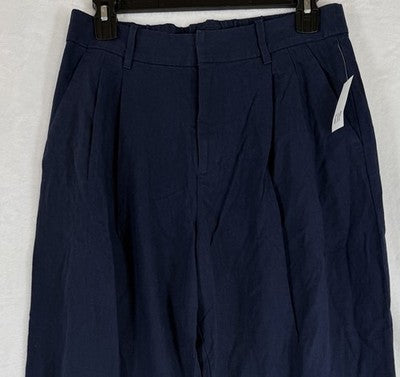 Gap Linen Blend Trousers 6 Petite Navy Blue High Rise Wide Leg 365 New NWT