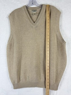 LL Bean Sweater Vest Mens XL Beige 100% Cotton V Neck