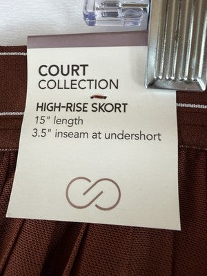Calia Pleated Tennis Skort XL Brown Pull On 15” High Rise Womens New NWT