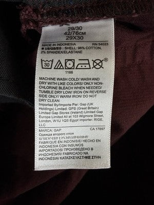 Gap Denim Corduroy Pants 29x30 Slim Fit Burgundy Mens