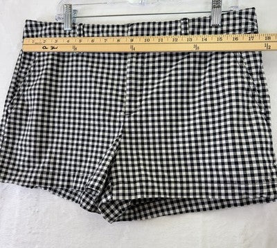 Gap Chino Shorts Womens 12 Black White Gingham Check Cotton Stretch 3” Mid Rise