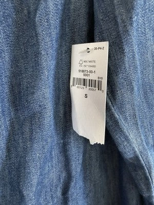 Gap Denim Shirt Womens Small Tops Button Up Blue Puff Sleeve Lace Trim New NWT