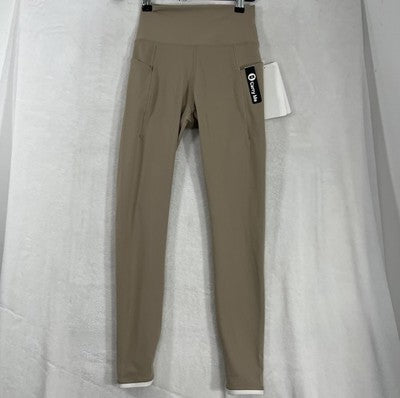 Gottex Leggings XS Gravel Gray Beige NWT Peach Skin Media Pocket Womens NEW