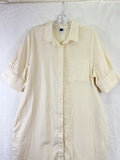 Old Navy Linen Shirt Dress Medium Ivory Shift Short Sleeve Button Front Womens