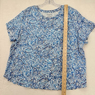 Talbots Tee 2X Petite Short Sleeve Pocket Top Blue Print Womens Plus Size 2XP