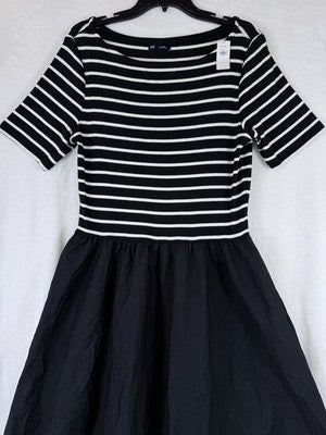 Gap Maxi Dress Large Black Striped Rib Knit Mixed Media Fit & Flare New NWT