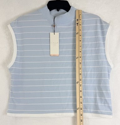 Calia Top Medium Crop Mock Neck Knit Blue White Striped New NWT