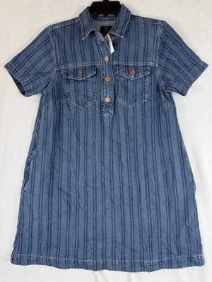 Gap Denim Mini Dress XS Women Blue Short Sleeve Boho Striped Pockets New NWT