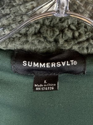Summer Salt Sherpa Jacket Large Women Olive Green Deep Pile Full Zip Summersalt