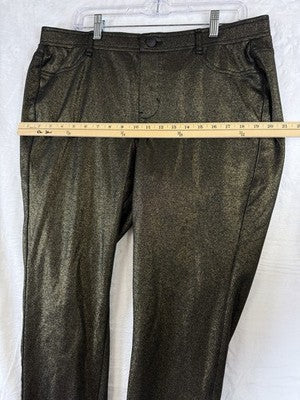 Lane Bryant 18 Pants Pull On Knit Black Gold Skinny Plus Size Womens