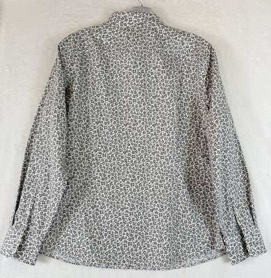Lands End No Iron Supima Shirt 14 Petite Womens 14P Gray Print Button Up Top