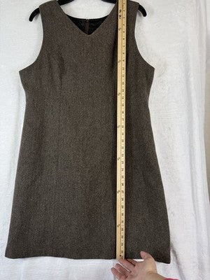 LL Bean Women 12 Dress 100% Wool Sleeveless Sheath Made In USA Vintage 90s Brown