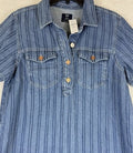 Gap Denim Mini Dress Medium Petite MP Blue Short Sleeve Boho Striped New NWT