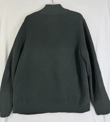L.L. Bean Organic Cotton Waffle Full Zip Sweater Mens Large Dark Pine Green