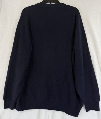 Orvis Cardigan Sweater Mens XL Navy Blue 100% Lambswool Wool Wood Buttons