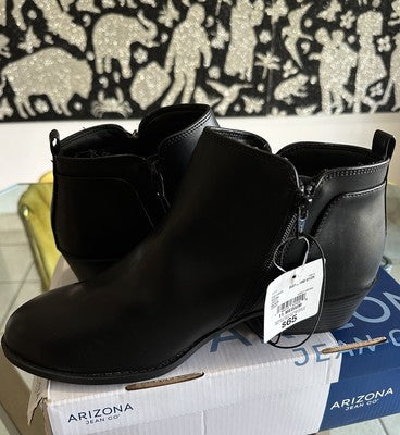 New Arizona Castle Booties Womens 11 Black Size Zip Stacked Heel Shoes