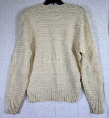 Vintage Ski Sweater Mens Large Made In USA 80s 90s V Neck Ivory Hipster