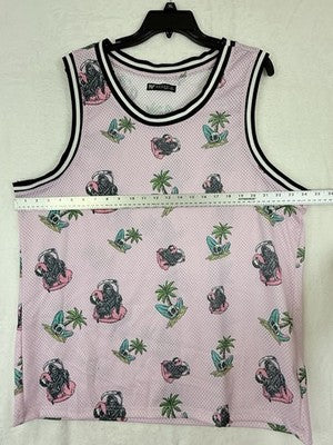 Men’s XL Tank Top Large Shorts Set Pink Skulls Grim Reaper Sleeveless Shirt