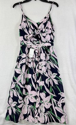Frnch Dress Medium Sleeveless Pink Floral Fit Flare Keyhole Tie Front New NWT