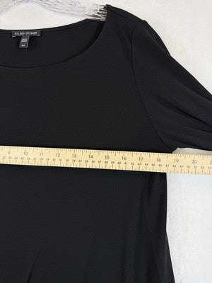 Eileen Fisher Asymmetrical Hem Silk Top Black Small Tunic 3/4 Sleeves Womens