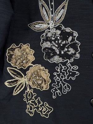 Alex Kim Jacket Medium Black Floral Sequins Beaded Embroidered Embellished Women