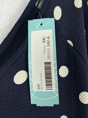 Stitch Fix XXL Fit Flare Dress Navy Blue Polka Dot Gilli Made USA Women New NWT