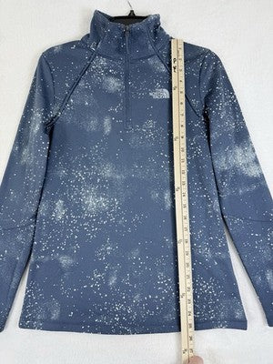 North Face 1/4 Zip Womens Medium Blue Sweatshirt Pullover Top Blue Galaxy Print