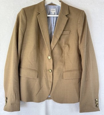 J Crew Schoolboy Blazer 2 Wool Womens Camel Beige Jacket Gold Buttons